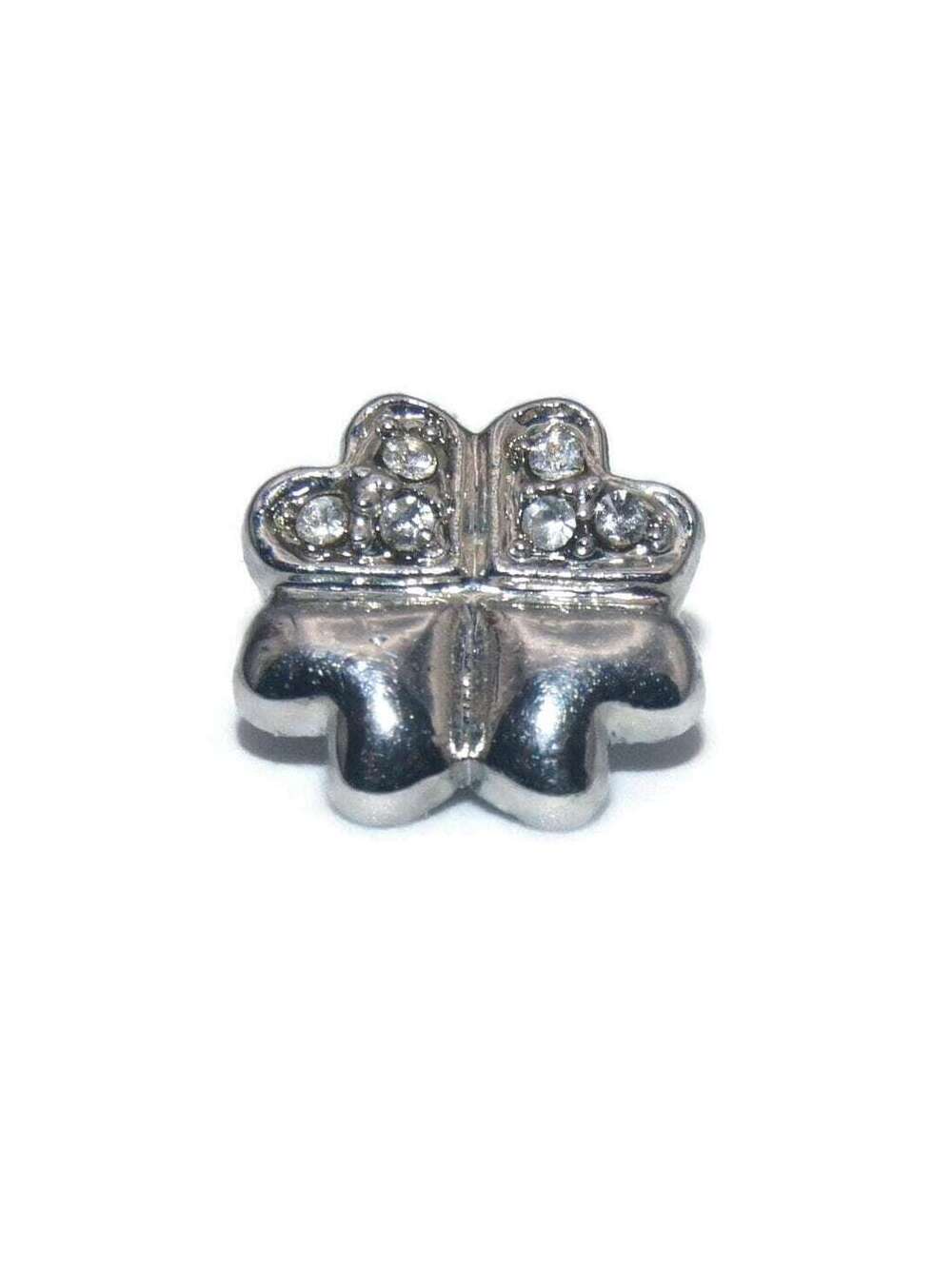 Vintage Silver Tone and Clear Rhinestones 4 Hearts Charm.